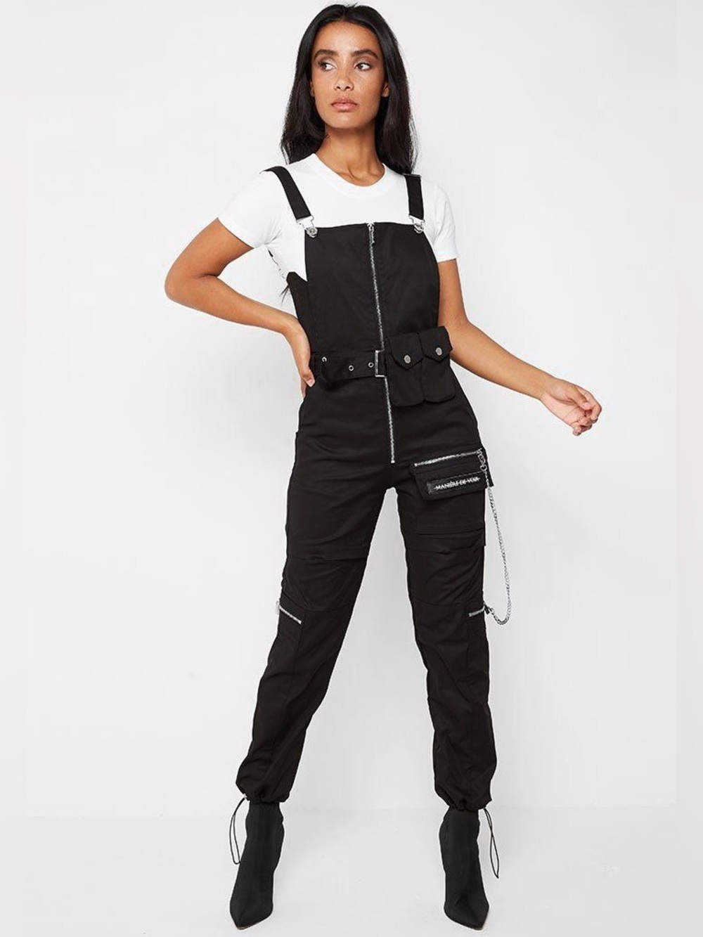 MANIERE DE VOIR Retro Bib Cargo Chain OVERALLS Jumpsuit in black size 6